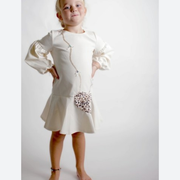 Beautiful Biscotti  girls cream colored dress leopard accent - Picture 1 of 5